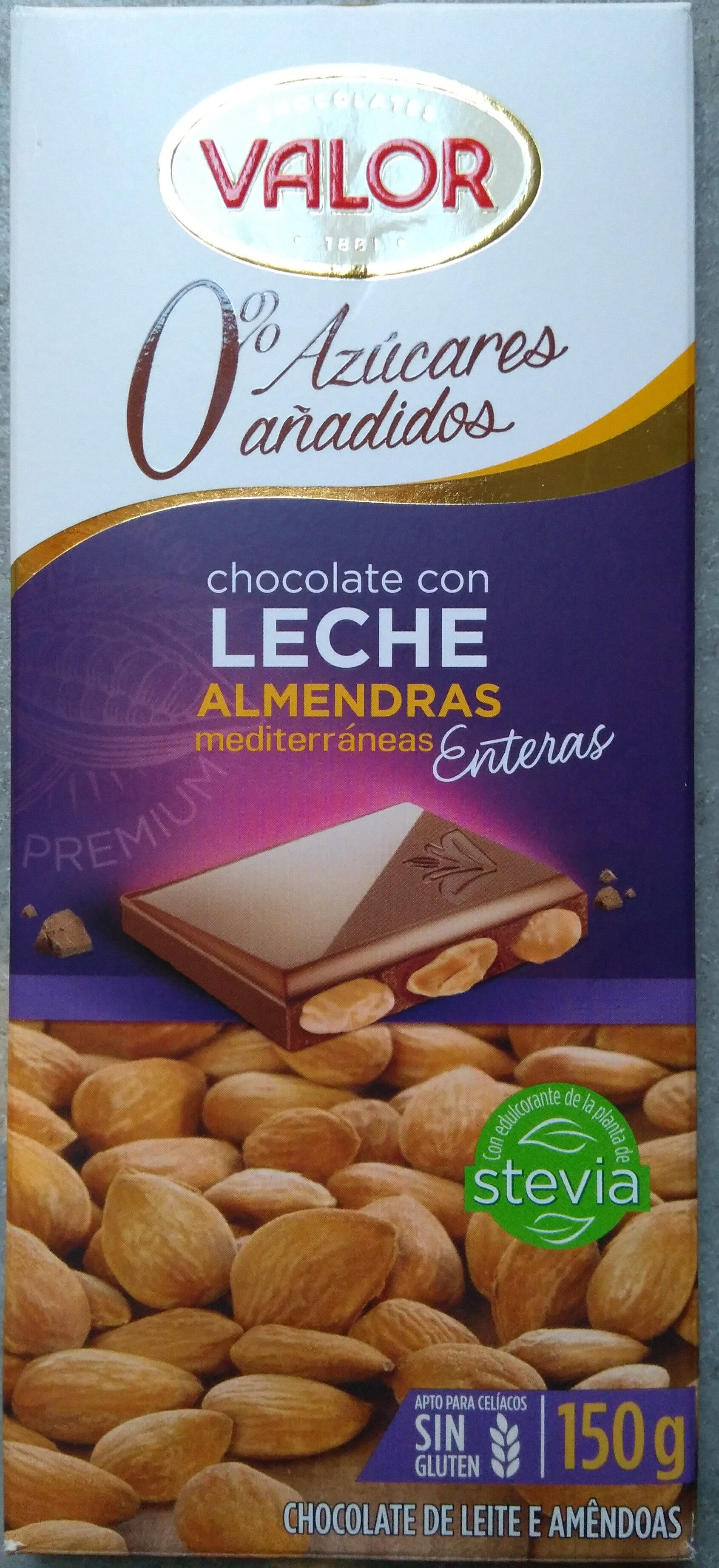 chocolate con leche almendras mediterráneas enteras Valor