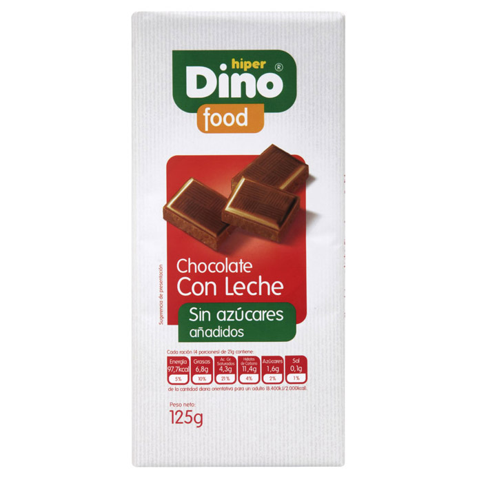 chocolate con leche sin azúcares añadidos Hiper Dino