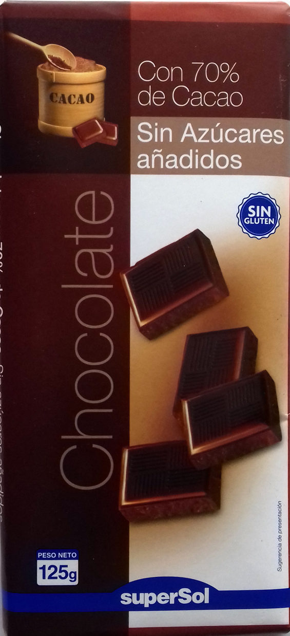 chocolate negro sin azúcares añadidos con 70% cacao Supersol