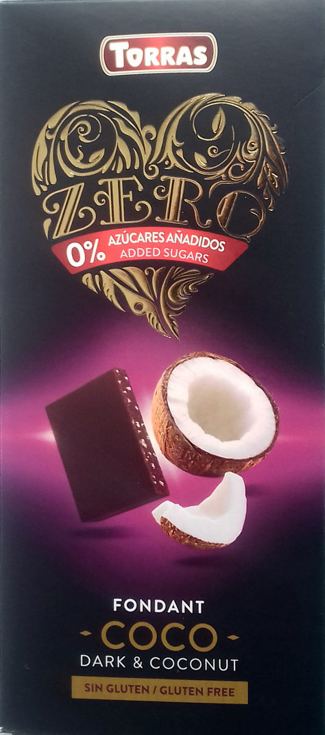 chocolate zero fondant con coco 0% azúcares añadidos Torras