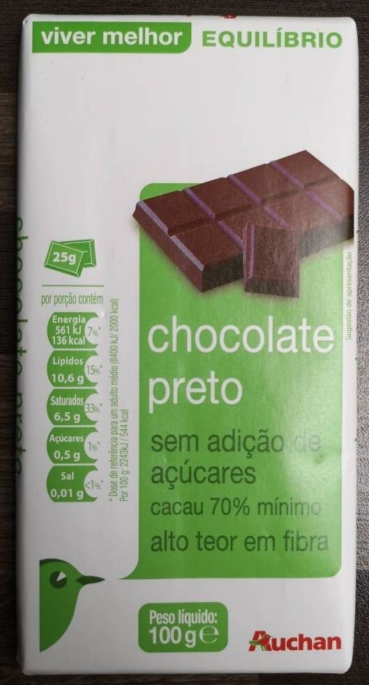 chocolate 70% sin azúcar añadido Auchan