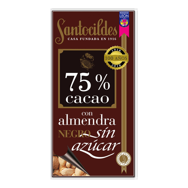 chocolate negro 75% con almendra sin azúcar Santocildes