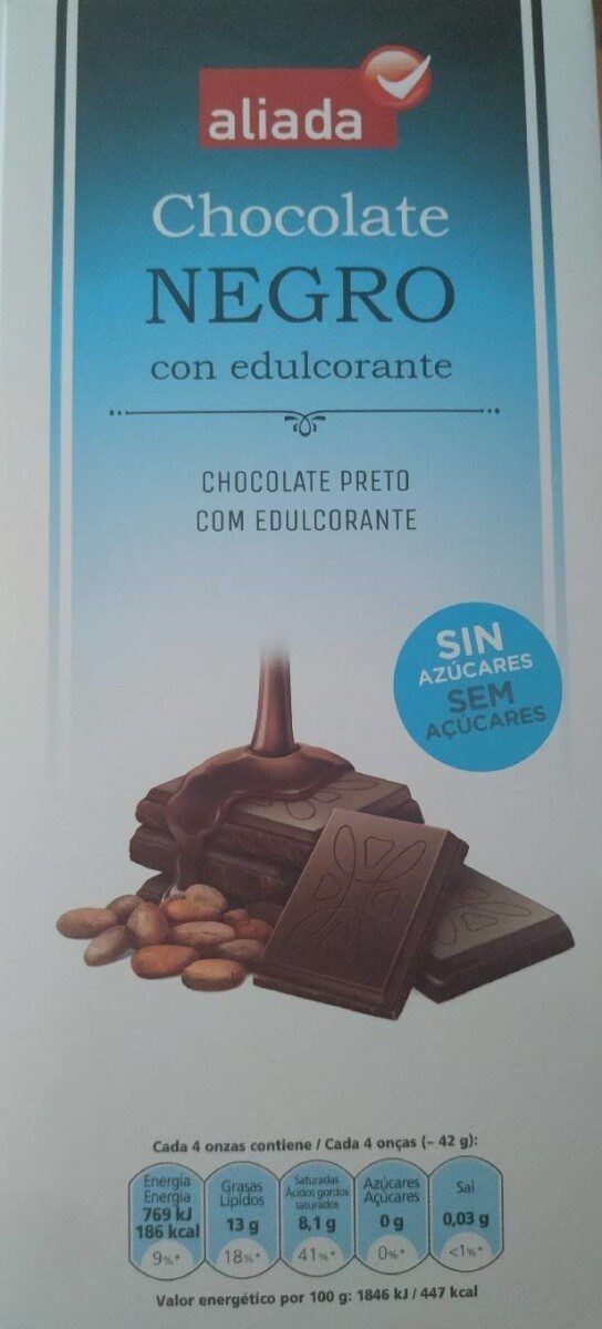 chocolate negro con edulcorante sin azúcares Aliada
